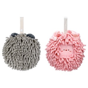 REGALWOVEN Bathroom Cute Decorative Absorbent Soft Chenille Hanging Hand Towel 7" x 7" 2 Pcs - 1 of 4