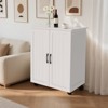 Okak Small Kitchen Island with Storage, Kitchen Cart with Barn Door and Wheels, Rolling Kitchen Island for Dining Room, Kitchen, Living Room, White - 3 of 4