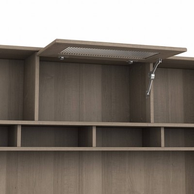 Ash Gray Transitional 60W Desk Hutch with Fluted Glass Door
