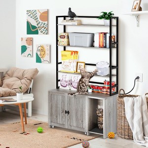 Cat Litter Box Enclosure,Double Door Hidden Cat House with 3 Shelves and Charging Station - 1 of 4