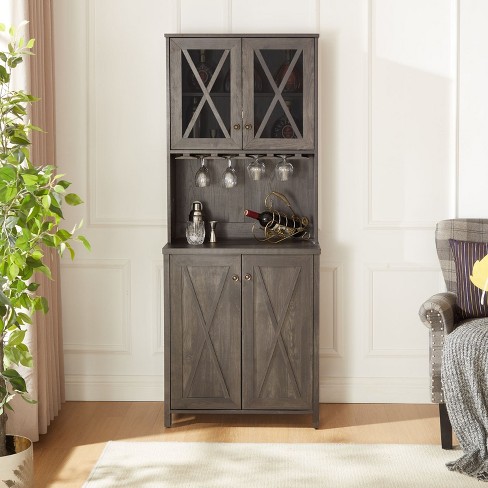 Arina 4-door Bar Cabinet With Doors And Shelfs, Sideboard Buffet ...