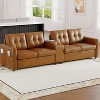 Faux Leather 4-Seater Sectional Sofa with Wireless/USB Charging, Cup Holders, Storage Console, Cloud Deep Seat Couch for Living Room, Reception Room - 3 of 4