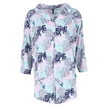 PJ Couture Women's Plus Size Tropic Palms Notch Collar Short Set