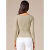 INSPIRE CHIC Women's V-Neck Knitted Ruched Button Decor Long Sleeve Slim Fit T-shirt - 4 of 4