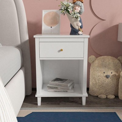 Streamdale Wooden Nightstand with One Drawer One Shelf for Kids, Adults, White