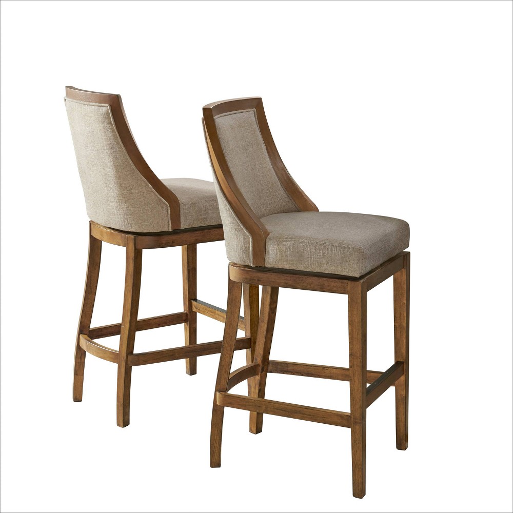 Set of 2 Ellie Bar Height Stools with Back Brown - Alaterre Furniture: Upholstered Polyester, Rubberwood Frame