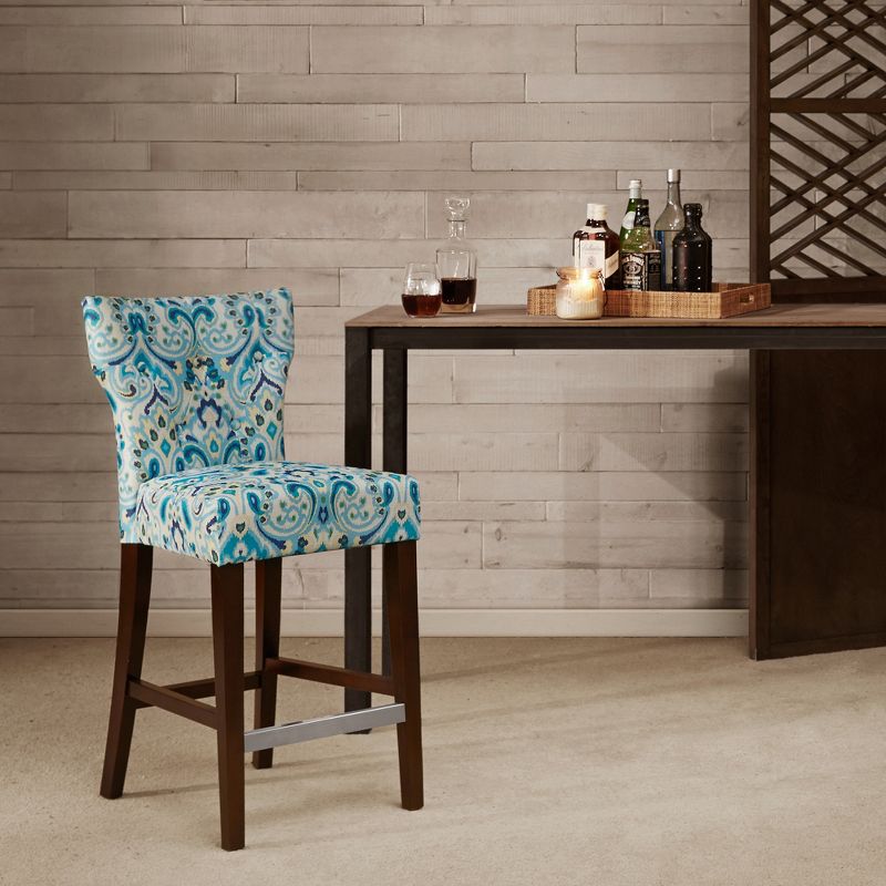 25&#34; Saffron Tufted Back Counter Height Barstool Blue/Yellow, 3 of 8