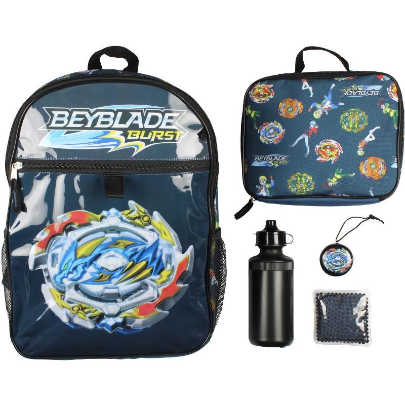Beyblade Burst Spinner Tops Backpack Lunch Bag Water Bottle 5 PC Mega Set Blue, 1 of 9