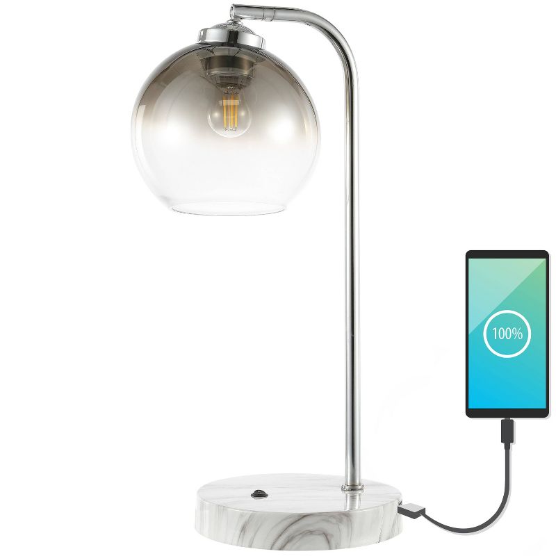 20&#34; Ada Industrial Contemporary Iron/Glass LED Task Lamp with USB Charging Port Chrome/Smoke Gray (Includes LED Light Bulb) - JONATHAN Y, 6 of 11