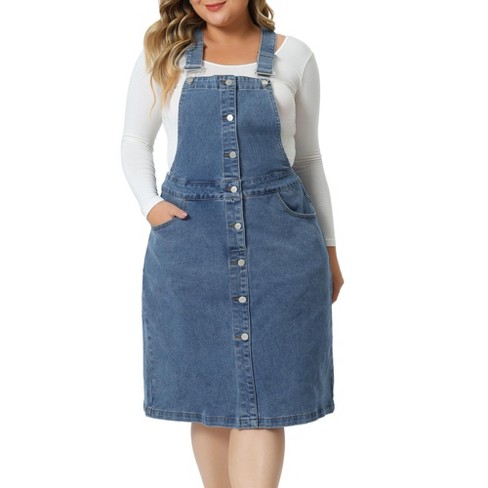 Agnes Orinda Women's Plus Size Jeans Button Adjustable Strap Denim Dress : Target