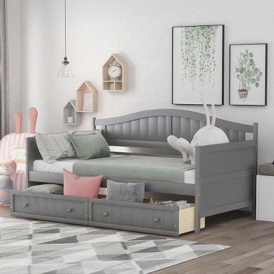 Streamdale Twin Wooden Daybed With 2 Drawers, Sofa Bed For Bedroom Living Room, No Box Spring Needed, Gray