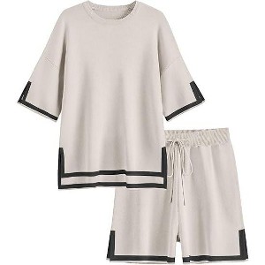 Ekouaer Womens Knit Lounge Set 2 Piece Sweater Sets Short Sleeve Sweatsuit Pullover Tops - 1 of 4