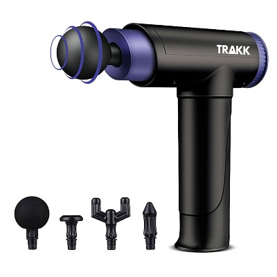 TRAKK SPORT Deep Tissue Handheld Athlete Massage Gun with 4 Speeds, 4 Head Attachments, and Rechargeable Battery for Sore and Tense Muscle Relaxation
