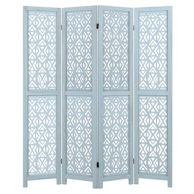 Tangkula 4-Panel Wooden Room Divider w/ Carved Cutout Pattern & Solid Wood Frame