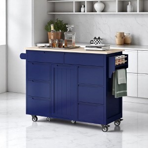 Rolling Kitchen Island Cart with 8 Handle-Free Drawers,Removable Flatware Organizer, Storage Cabinet, Adjustable Shelf, Kitchen Cabinets - 1 of 4