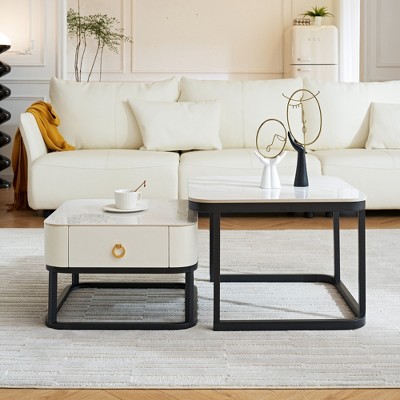 NicBex Stylish Nesting Coffee Table Set of 2,Sintered Stone Circular/Square and Marble Tabletop,Center Table for Living Room