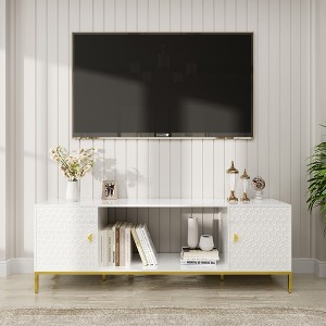 ORRD 70" White TV Stand Heavy Duty Wood Entertainment Center Cabinet Storage & Open Shelves Modern Living Room Design - 1 of 4