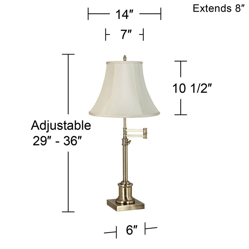 360 Lighting Traditional Swing Arm Desk Table Lamp Adjustable Height 36" Tall Antique Brass Imperial Creme Fabric Bell Shade Living Room, 3 of 4