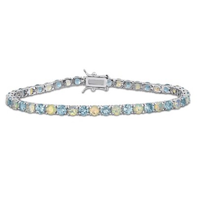 EVERLY JEWELRY | Sterling Silver 10 CT TGW Sky Blue Topaz and Opal Bracelet, 7.5 inch