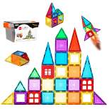 Best Choice Products 32-Piece Colorful Kids Mini Magnetic Tiles Educational STEM Toy Set w/ Carrying Case, Rounded Edges