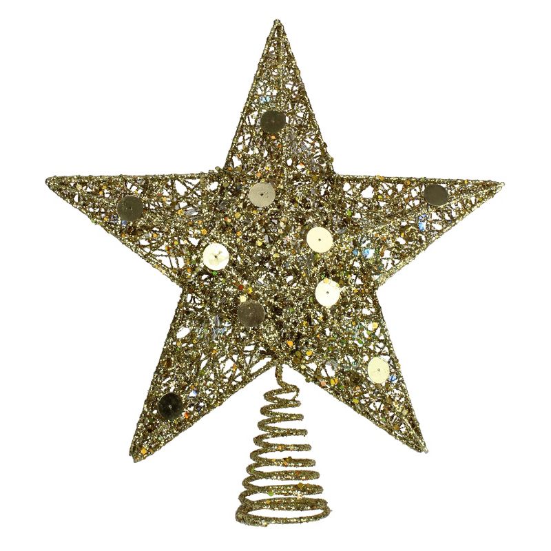 Northlight 11.5" Pre-Lit Gold Glittered Star Christmas Tree Topper - Multi Color Lights, 1 of 3