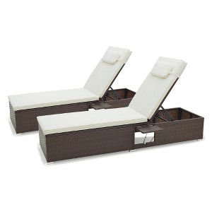 Tangkula Patio Chaise Lounge Set of 2 Outdoor Rattan Lounge Chair with 6-Level Backrest Comfy Seat Cushion & Headrest Sturdy Metal Frame - 1 of 4