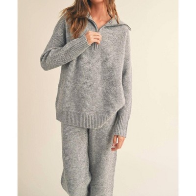 Women's Halsey Half Zip Waffle Sweater - MIOU MUSE