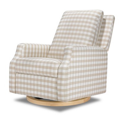 Namesake Crewe Recliner and Swivel Glider - Tan Gingham/Light Wood Base