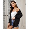Waffle Button Down Shirt Women Dressy Casual Knit Tops Long Sleeve Loose Fit Shacket with Pocket - 3 of 4