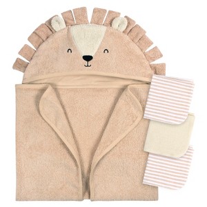 Gerber Baby Hooded Bath Towel & Washcloths, One Size Fits Most, 4-Piece - 1 of 4