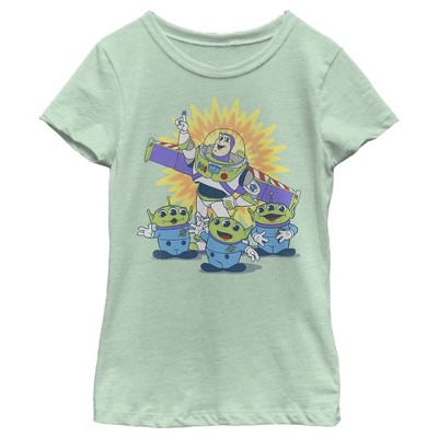 Girl's Toy Story Buzz Lightyear And Aliens T-shirt - Mint - X Small ...