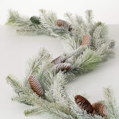 6'L Sullivans Snowy Pinecone Garland, Green Christmas Garland