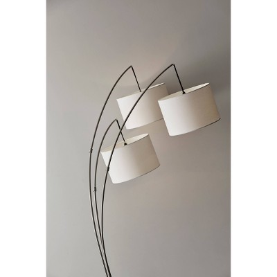 Trinity Brushed Steel 74'' Adjustable Arc Floor Lamp with White Shades