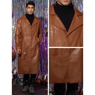 Мужские куртки Lars Amadeus Men's Vintage Lapel Gothic PU Faux Leather Trench Coat Brown X Large — фото 4