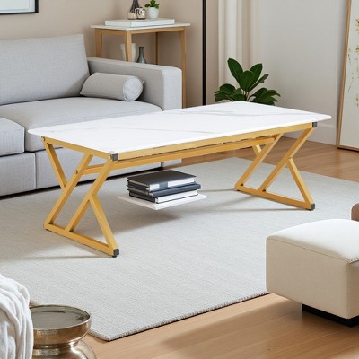 47" Rock-Slab Coffee Table with Gold Legs