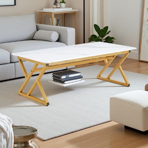 47" Rock-Slab Coffee Table with Gold Legs - 1 of 4