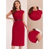 INSPIRE CHIC Women's Elegant Business Round Neck Belted Cap Sleeve Work Sheath Dresses - 2 of 4