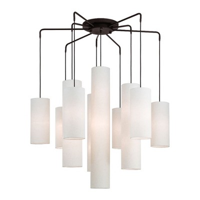Bronze 15-Light Chandelier with Off-White Fabric Shades