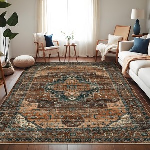Coucheta Machine Washable Vintage Area Rug, Non-Slip, Stain-Resistant Soft Low Pile Distressed Accent Carpet for Living Room, Bedroom, Laundry - 1 of 4