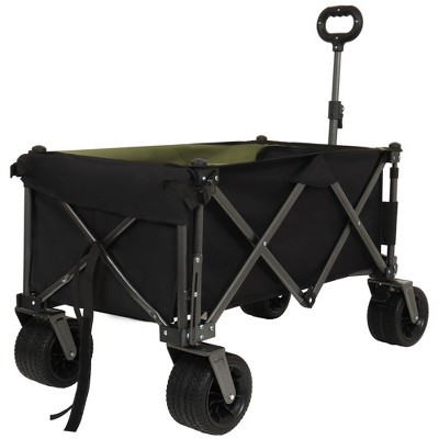 Grungis Heavy-Duty Folding Wagon Cart with Tailgate,All-Terrain Shopping Cart with Big Wheels,Utility Cart for Camping,Shopping