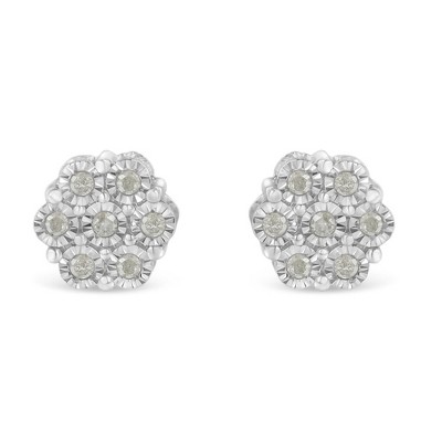 Haus of Brilliance Silver 1/4 Cttw Diamond Miracle-Set Floral Cluster Button Stud Earrings