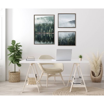 Sylvie Evergreen Reflections in Fog Framed Canvas Wall Art Set