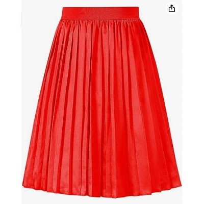 Girls Pleated Elastic High Waist A-Line Swing Maxi Long Metallic Shiny Shimmer Skirt