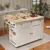Rolling Kitchen Island Cart with Power Outlet & Drop Leaf, Kitchen Storage Cabinet on Wheels with 3 Drawers, Spice Rack & Towel Rack - 3 of 4