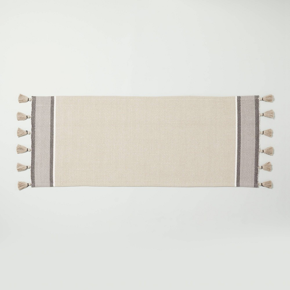 24"x60" Color Block Stripe Tassels Bath Rug Neutral Taupe - Hearth & Hand™ with Magnolia