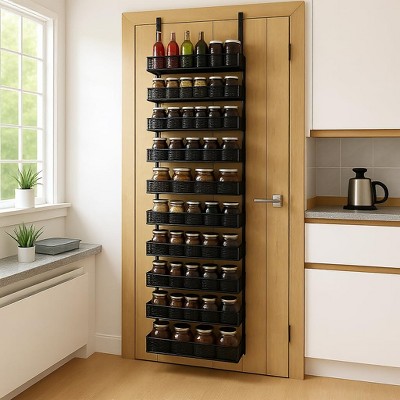 10-Tier Door Spice Rack - Adjustable Pantry Organizer with Hooks - Hanging Shelves for Kitchen, Bathroom, Closet