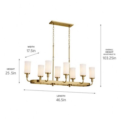 Vetivene Natural Brass 8-Light Linear Chandelier with Opal Glass Shades