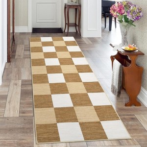 Acekool 5x7 Washable Area Rug, Modern Checkered Plaid, Non-Slip, Stain Resistant Ultra-Thin Low Pile Carpet for Living Room, Bedroom, Grey - 1 of 4