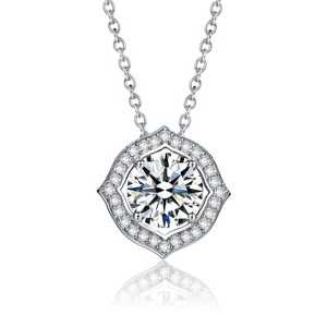 Guili 1ctw Lab-Created Moissanite Round Halo Vintage-Inspired Pendant Necklace - 1 of 3