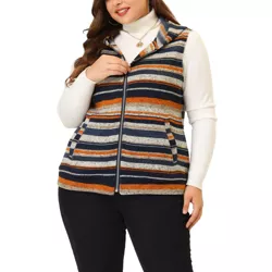 Agnes Orinda Plus Size Jacket for Women Pullover Zip Up Stripe Printed Sleeveless Knit Boho Vest Hoodie